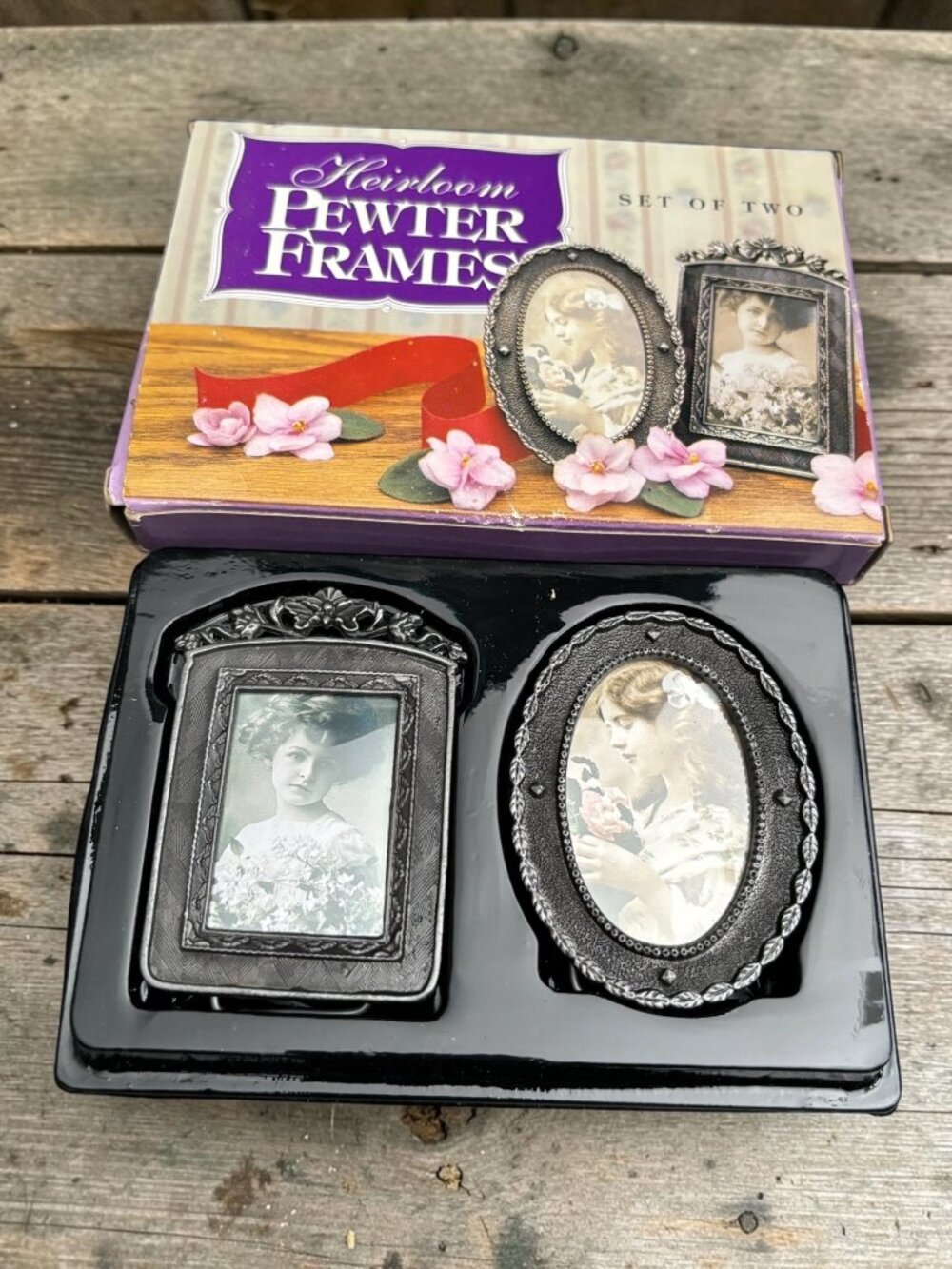 Heirloom Pewter Frames Set Of Two Rectangular & Oval Decorative Metal Picture Fr